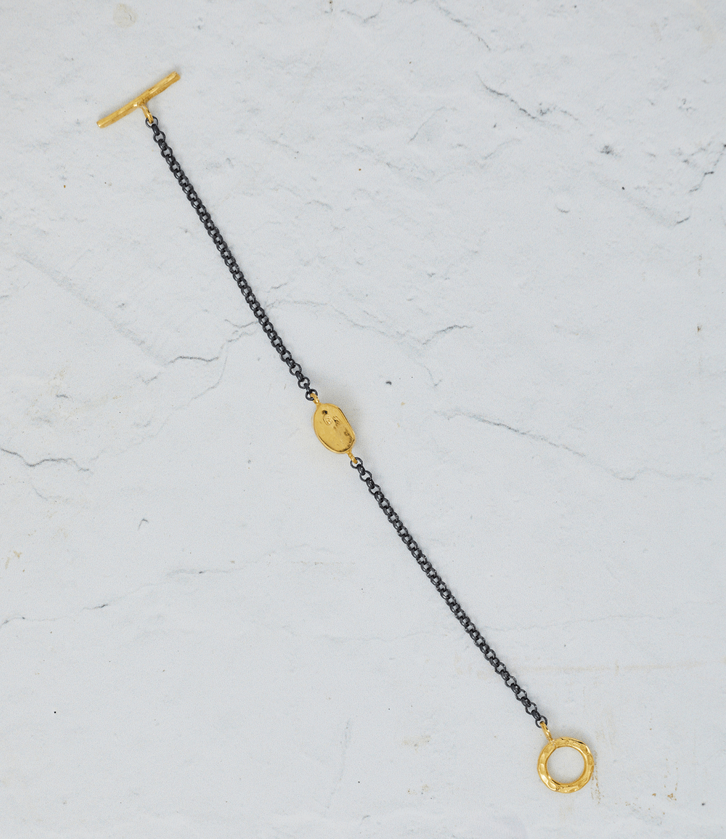 Gold Bead Bracelet w/ Single Pearl