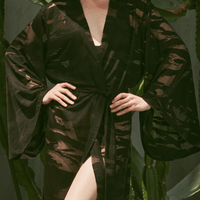 A long transparent beach robe Color: Black