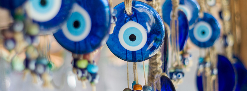 Close up of Blue Evil Eye Decorations