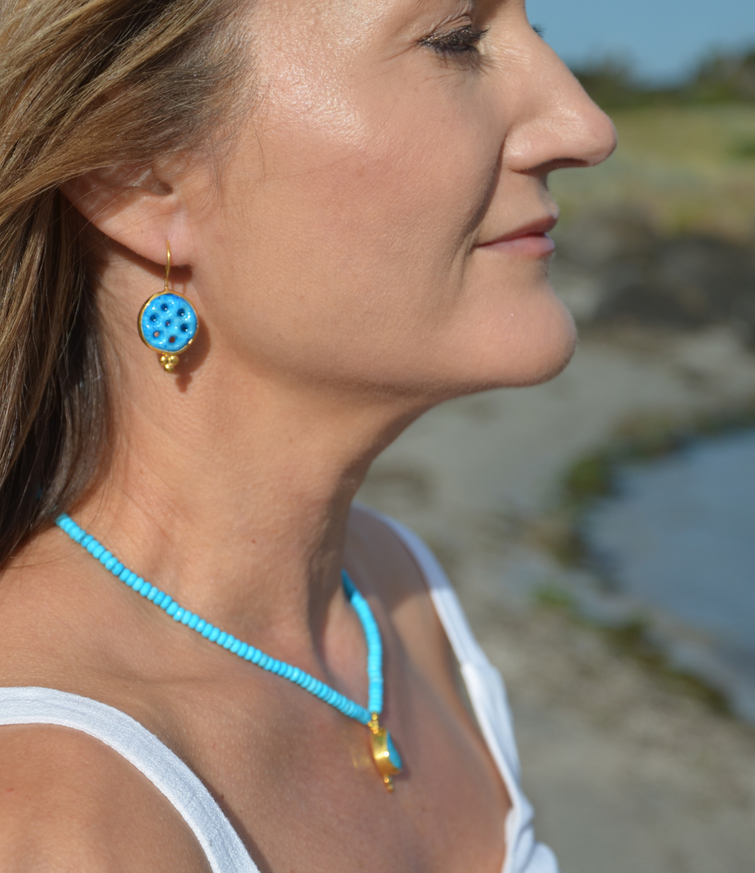 Turquoise Stone and Beaded Necklace