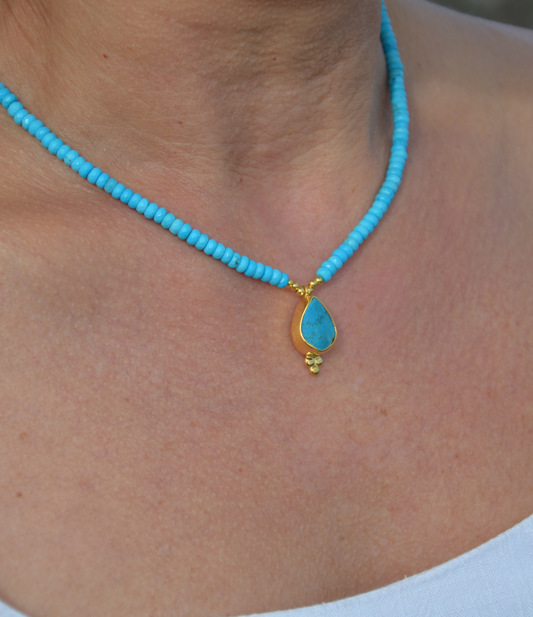 Turquoise Stone and Beaded Necklace