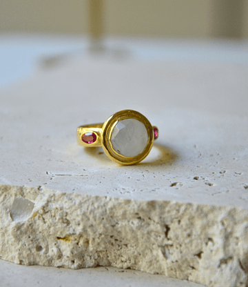 Moonstone & Ruby Ring