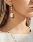 Baroque Pearl & Crystal Earrings - Silver & Rhodium