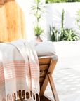 "Kas" Linen/Cotton peshtemal draped over sun lounge