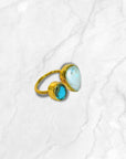 Turquoise and Pearl Gold Ring