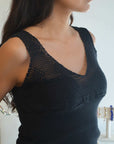 Kastamonu Soft Layer Top – Crochet V-Neck featuring an open-weave crochet V-neckline in organic Turkish cotton.
