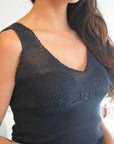 Kastamonu Soft Layer Top – Crochet V-Neck featuring open-weave crochet V-neckline in organic Turkish cotton.