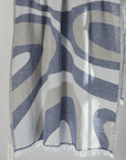 Turkish Beach Towel featuring dynamic blue and beige wave design, made from quick-drying Turkish Cotton, perfect for beach use.