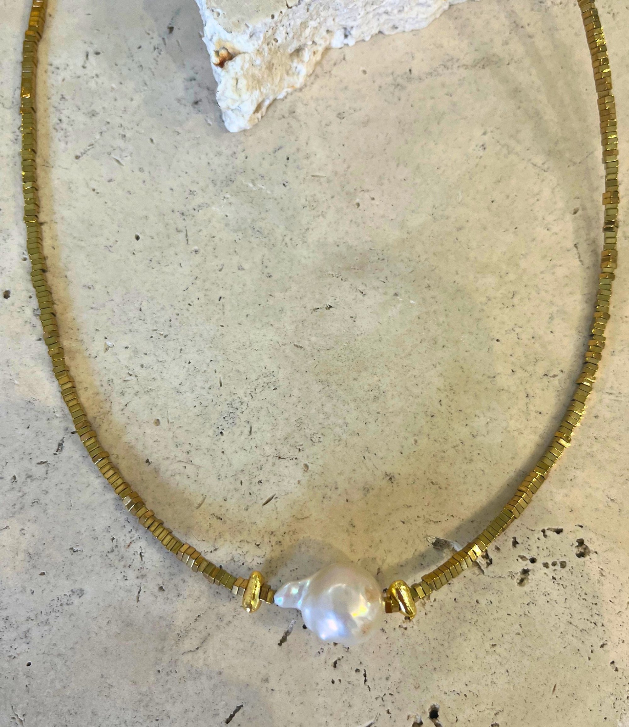Baroque Pearl Hematite Necklace