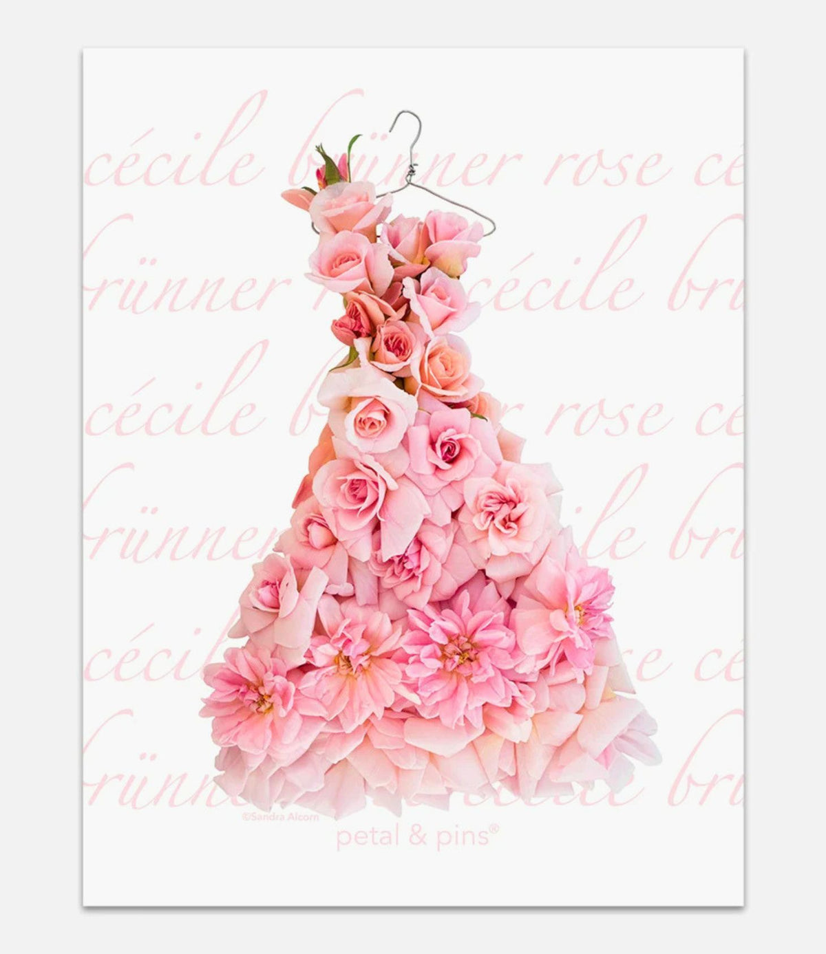 Petal &amp; Pins Cecile Brunner Rose Dress design featuring soft pink roses