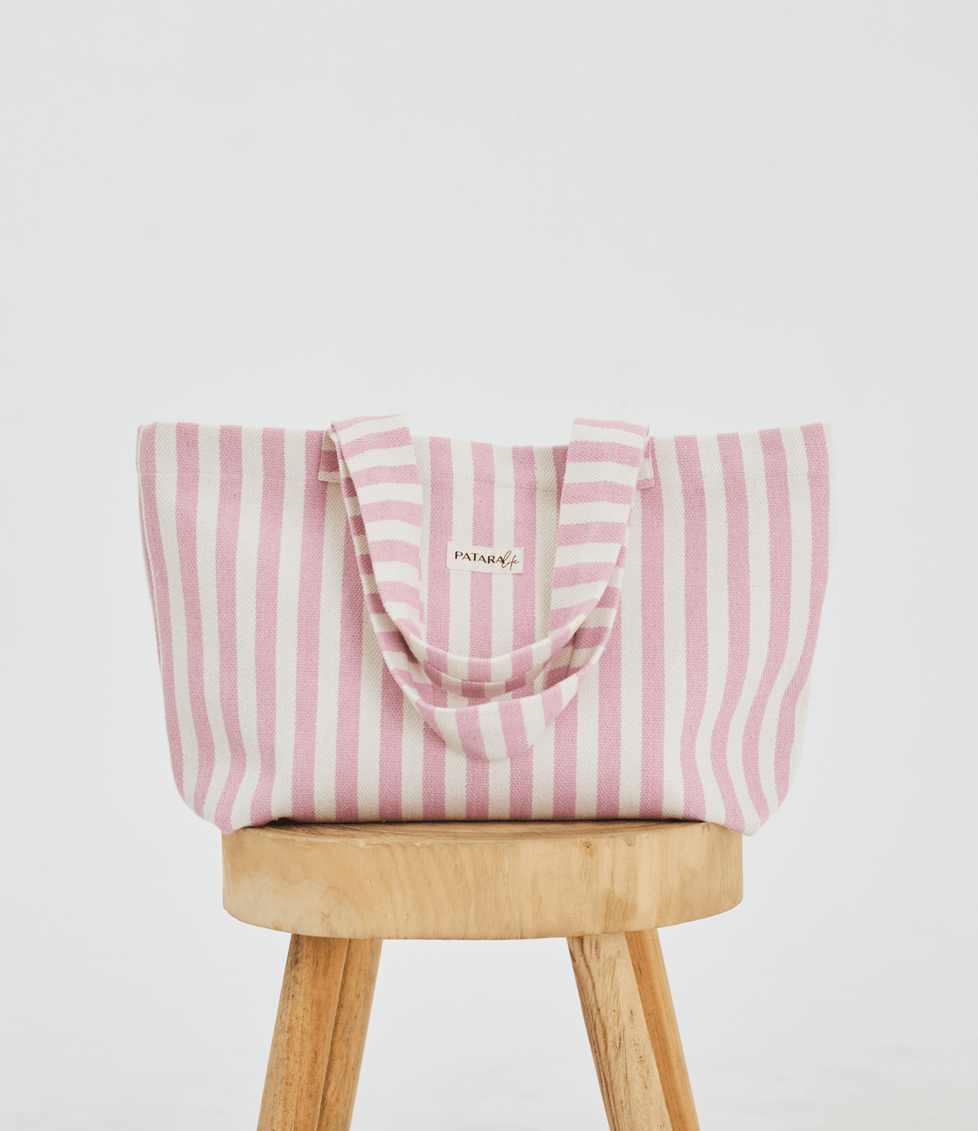 Herringbone woven linen tote bag in Color: Light Pink stripe