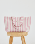 Herringbone woven linen tote bag in Color: Light Pink stripe