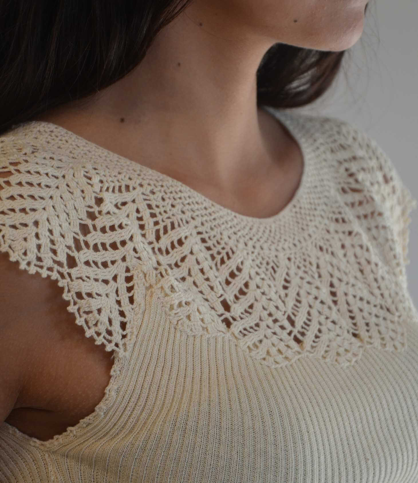 Kastamonu Soft Layer Top – Crochet Yoke featuring delicate lace yoke and flattering neckline.