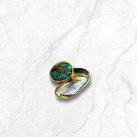 Oval Turquoise and Pearl Ring