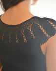 Kastamonu Soft Layer Top – Crochet Yoke showcasing the intricate crochet lace yoke design and cap sleeves.