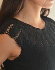 Kastamonu Soft Layer Top – Crochet Yoke featuring delicate crochet lace and a boat neckline.