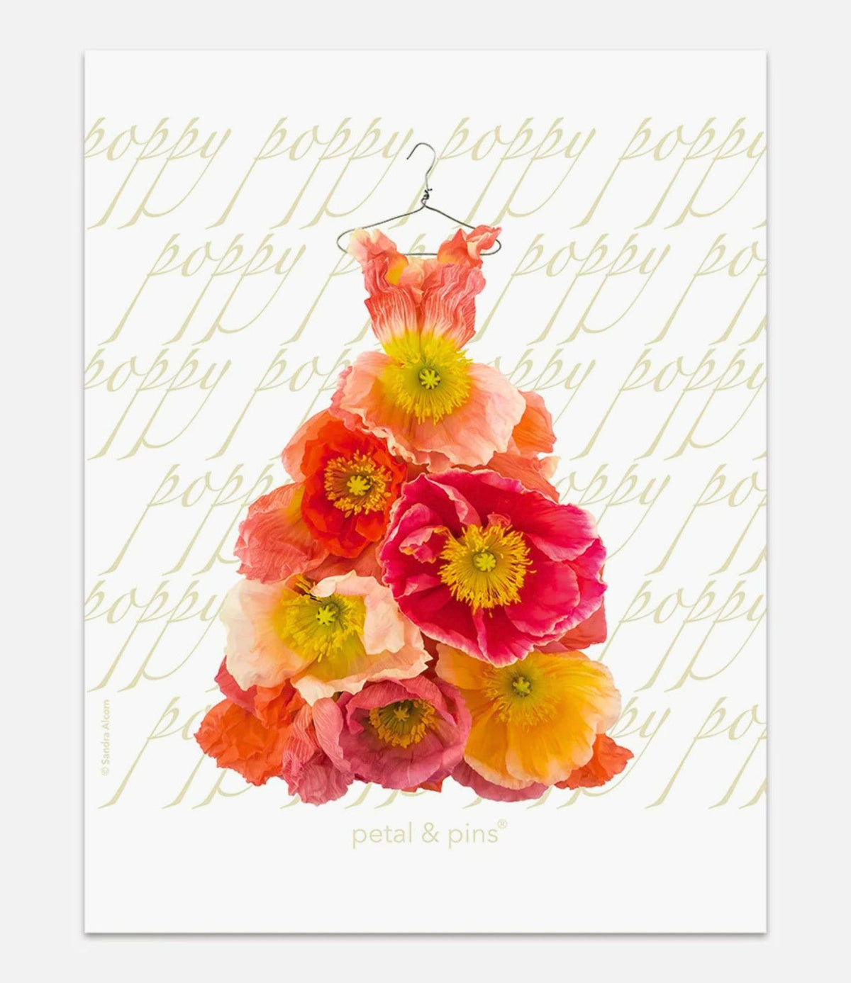 Folded Poppy Dress linen tea towel with Petal &amp; Pins gift tag