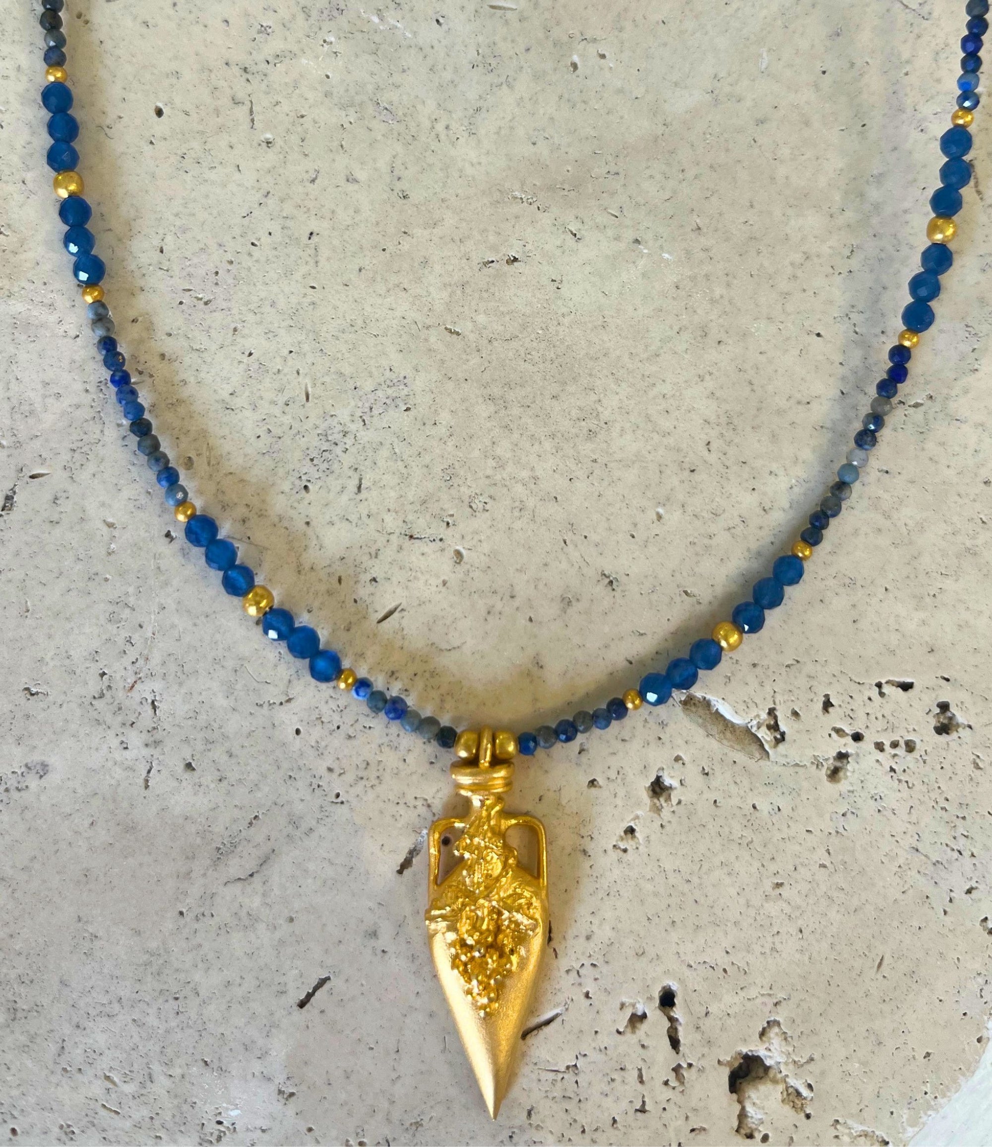 Sapphire Gold Vase Pendant Necklace