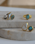 Turquoise and Pearl Gold Ring
