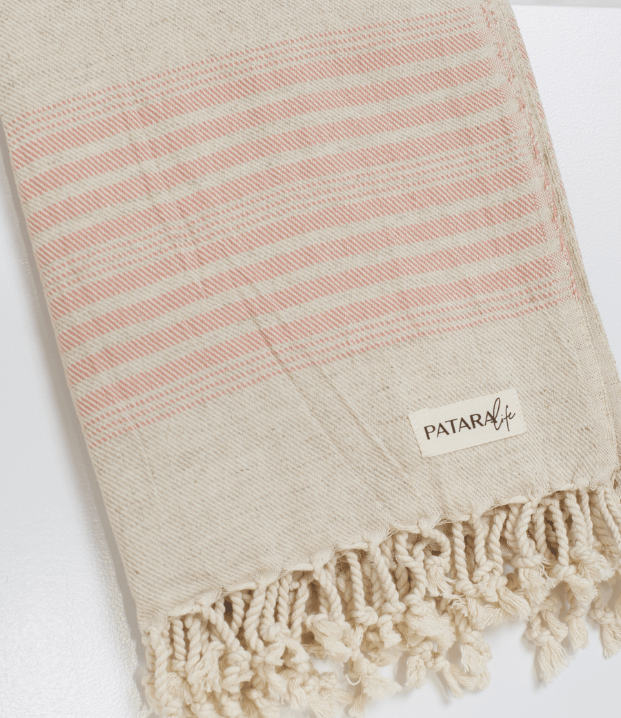 "Kas" Linen/Cotton peshtemal in light pink stripe