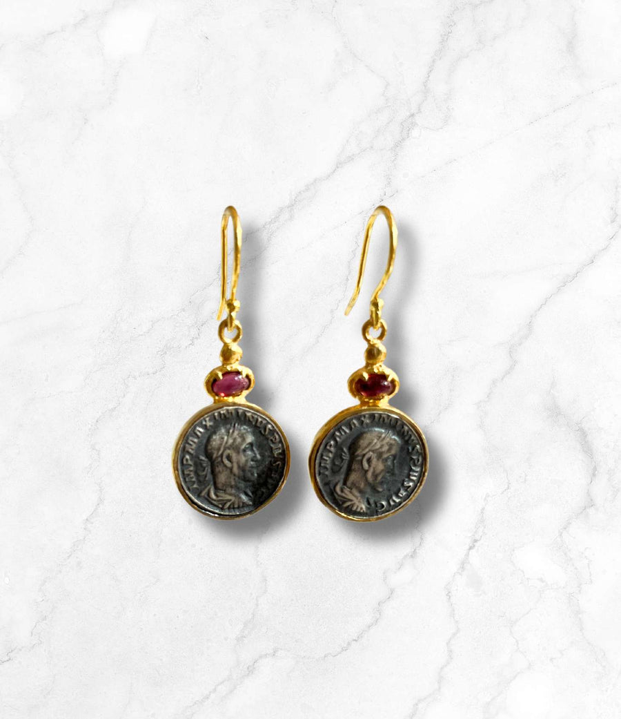 Coin and Garnet Earrings