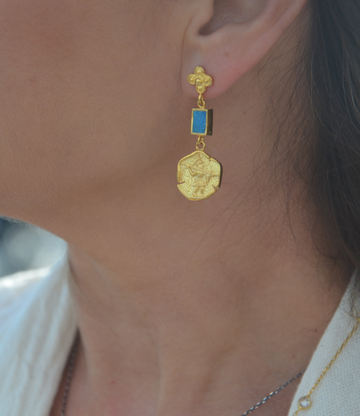 Gold Disc & Turquoise earrings