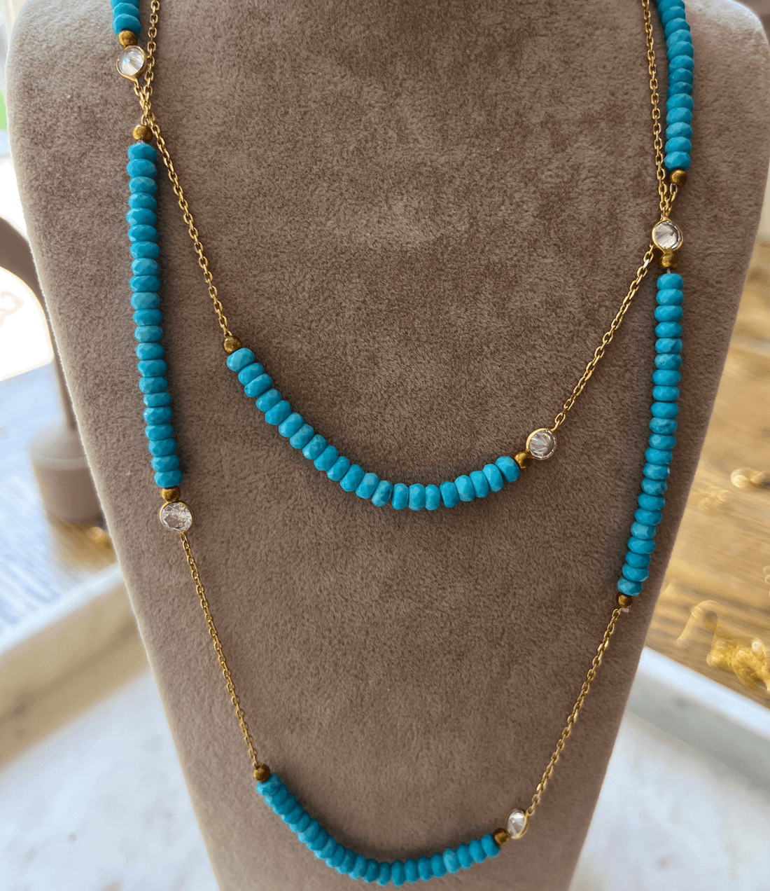 Turquoise & Crystal Long Necklace