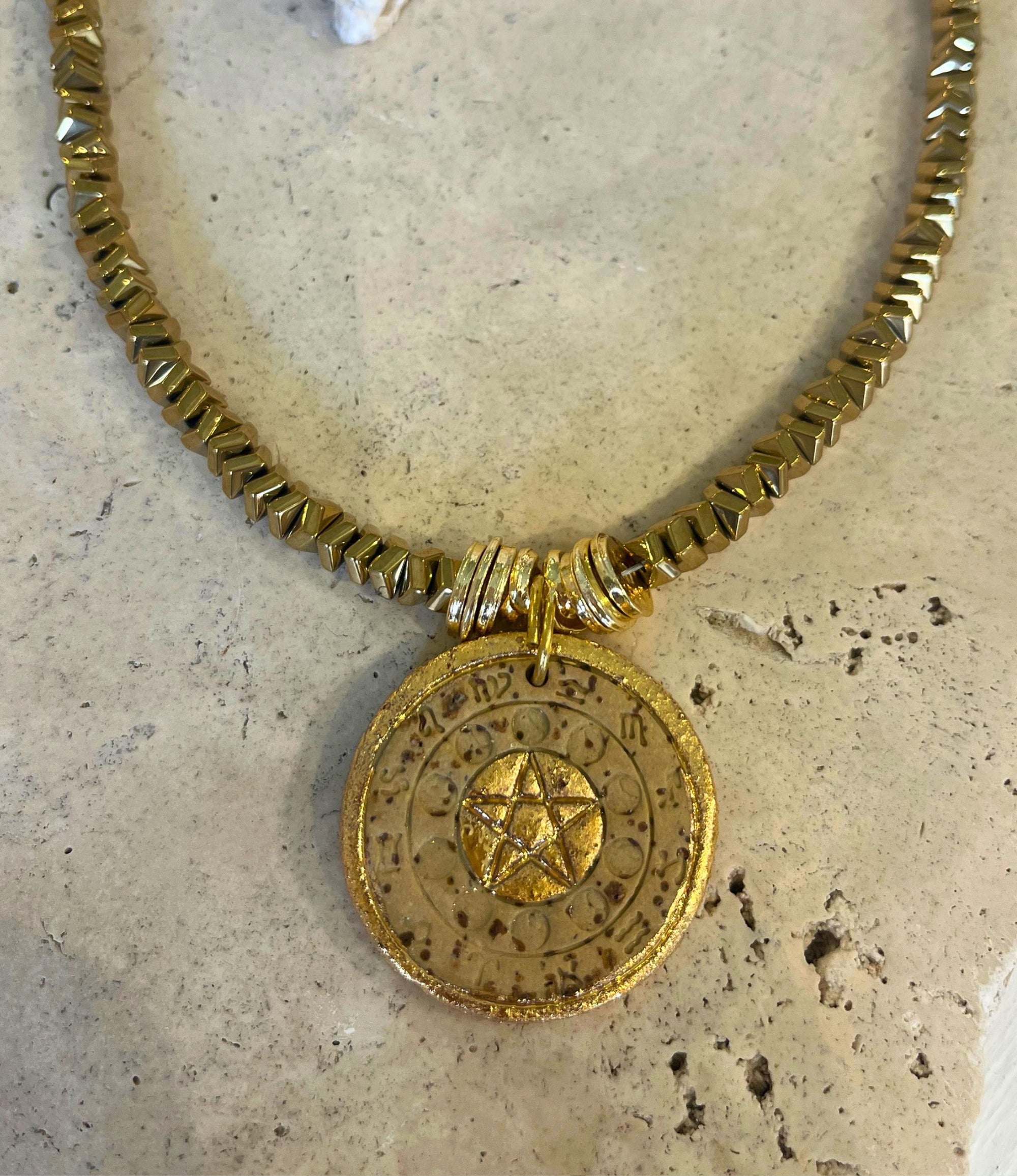 Soleil Medallion Hematite Necklace