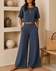 Linen 3/4 Sleeve Crop Top
