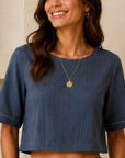 Linen 3/4 Sleeve Crop Top
