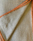 Textile with geometric pattern and orange border