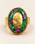 Terra Gemstone Statement Ring in Ruby in Zoisite with sculptural hammered gold centre