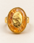 Terra Gemstone Statement Ring in golden Citrine with sculptural hammered gold centre