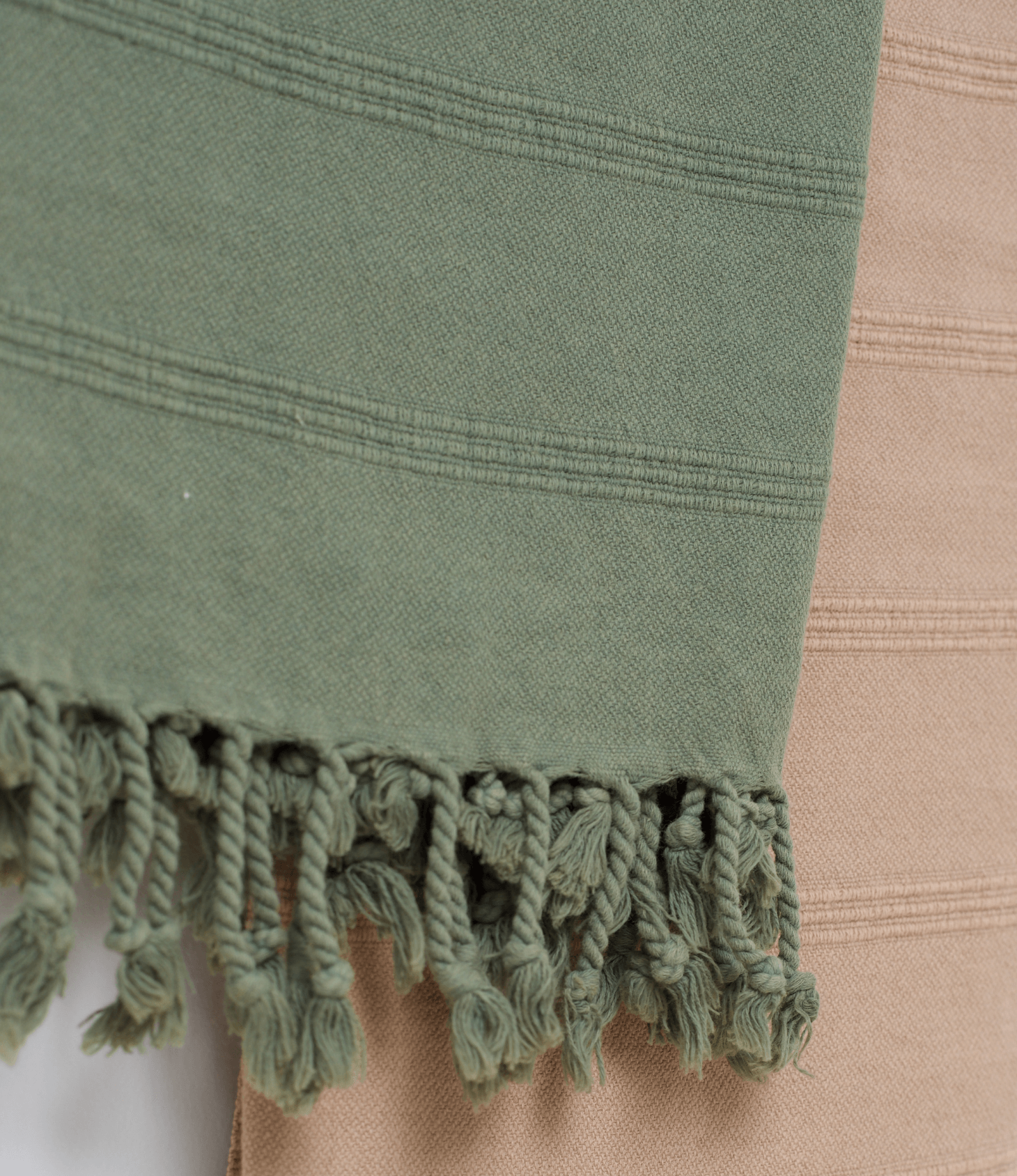 Stonewash Turkish Towel in Olive Green and Beige